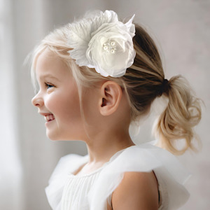Kids Designer White Hair Accessories: The Rosie Girls White Fascinator Hair Clip