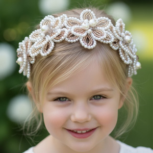 The Miss Flora Girls' Flower Crown – Handcrafted Pearl & Crystal Headband&hellip;