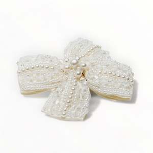 Girls White Communion Accessories: Noughts & Crosses Girls Ivory Pearl Hair Bow Clip