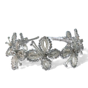 Meadows and Dreams Girls Butterfly Headband – Silver Metalic Crystal