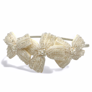 Girls Hair Accessories: Jolie Childs Hand Beaded Crystal & Pearl Bow Headband