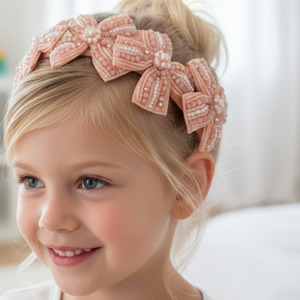 Childrens Luxury hand beaded Bow Headband - The Sariel