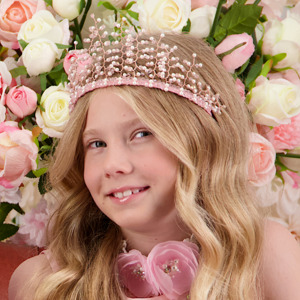 Girls Designer Hair Accessories: Love & Faith Pearl Designer Kids Pink Princess Crown