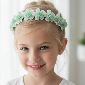 Girls Flower Crown Headband mint crystal and lace - The Carys
