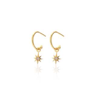 Superfine: Superfine / Star Hoops / Gold + White Topaz