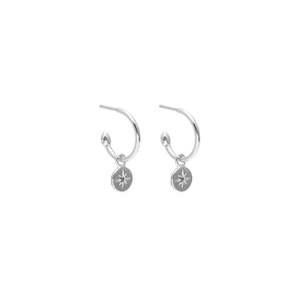 Petite North Star Hoop Earrings Blue Sapphire + Silver