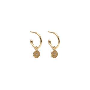 Petite North Star Hoop Earrings Blue Sapphire + Gold