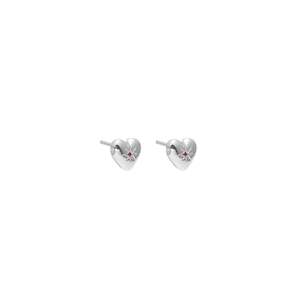 Petite Puffed Heart Stud Earrings Ruby + Silver