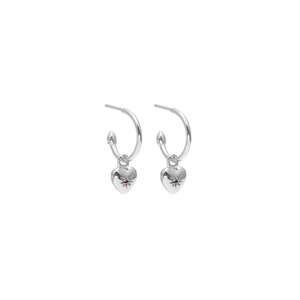 Petite Puffed Heart Hoop Earrings Ruby + Silver