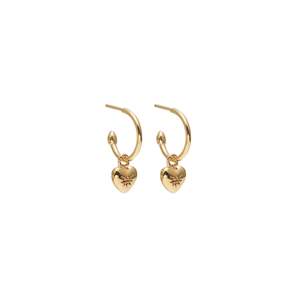 Petite Puffed Heart Hoop Earrings Ruby + Gold