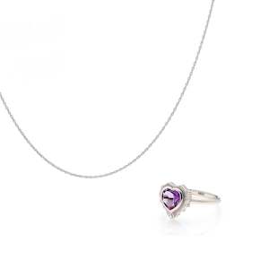 Bridal: Fine Rope Necklace + Amour Ring Set Brazilian Amethyst + Silver