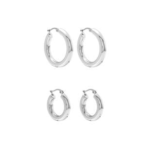 Halo Hoop Earrings Set Silver