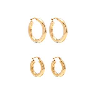 Halo Hoop Earrings Set Gold