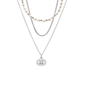 Gold Necklaces: Celine Layering Necklace Set Silver