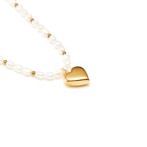 Gold Necklaces: Kasia Stanicich x Silk & Steel Pearl Heart Necklace - Limited Edition (Gold)