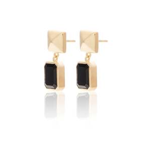 Athena Drop Earrings Black Onyx + Gold