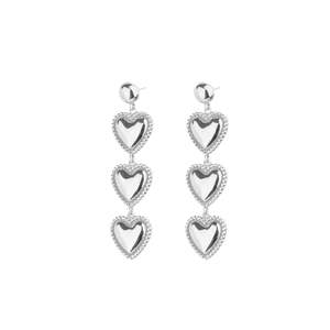Dotted Trio Heart Drop Earrings Silver