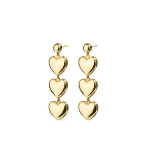 Trio Heart Drop Earrings Gold