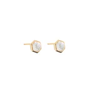 Mini Harmony Studs Crystal Quartz + Gold
