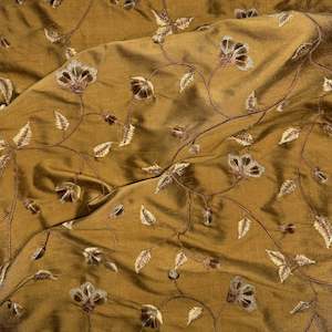 ANTIQUE GOLD EMBROIDERED DUPION SILK REMNANT