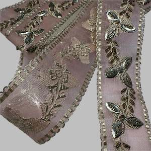 BEADED BOTANICAL RIBBON TRIM REMNANT