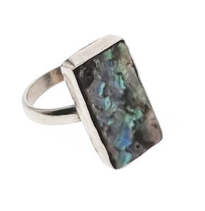 Paua and 925 Sterling Silver Rectangle Ring
