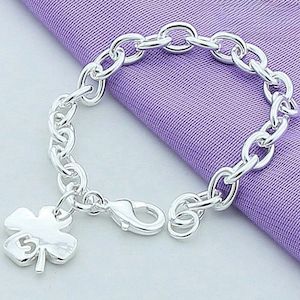 925 Sterling Silver Clover Leaves Lucky Number 5 Bracelet