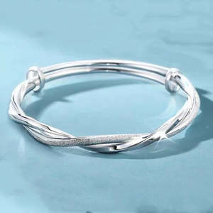 .925 Sterling Silver Adjustable Double Twist Bangle