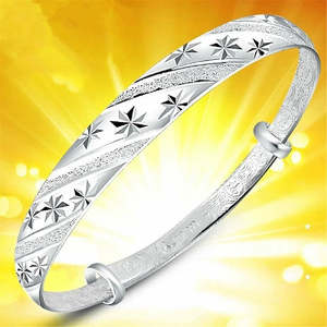 .925 Sterling Silver Snowflake Adjustable Bangle - 9mm Width