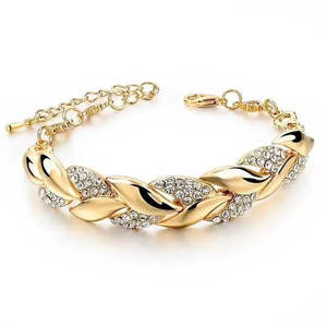 Luxury Braided Leaf Bracelet with Crystal Charm