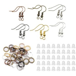 Total Stock Over 0 Items: 100/300pcs Silver Earring Hooks Mix with Jump Rings & Back stopper