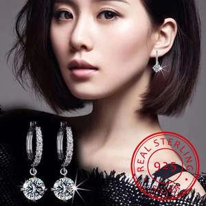 925 Sterling Silver Cubic Zirconia Hoop Drop Earrings - Women's Jewelry