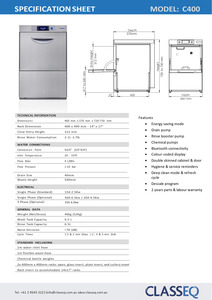 Classeq C400 - Undercounter Dishwasher