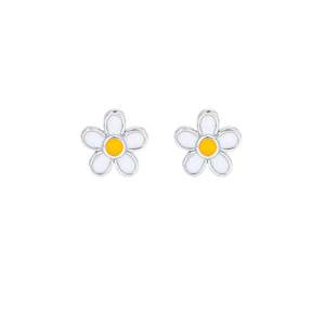 Slc Kids: White Daisy Enamel Studs - Silver