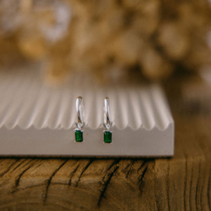 Earrings 1: Cyprus Huggies Emerald Green - Silver