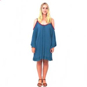 Crinkle Boho Gypsy Dress Blue