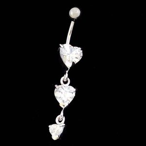 Body Jewellery: Crystal Belly Bar Dangle hearts