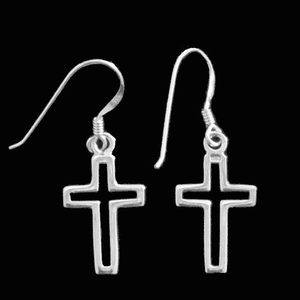 Sterling Silver: Simple Christian Cross Earrings