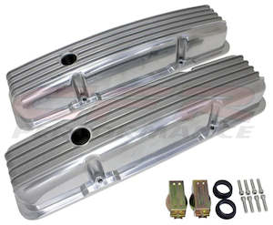 Valve Covers: VALVE COVERS CHEV SB SHORT FINNED POLISHED