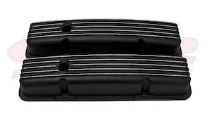 Valve Covers: VALVE COVERS CHEV SB SHORT BLACK FINNED
