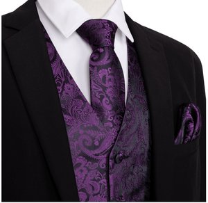 Mens Vests Waistcoats: Men's 4pc Waistcoat Vest Necktie Pocket Square Cufflinks Set- MJ-2020