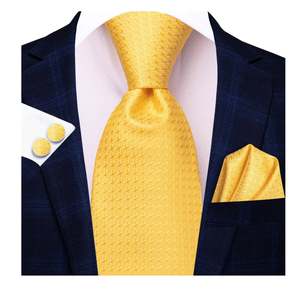 Simon.Von Bright Yellow Novelty Men's Tie Pocket Square Cufflinks Set - N-5197