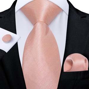 Mens Silk Tie Handkerchief Cufflinks Set: Baby Pink Solid Tie Pocket Square Cufflinks Set- N-7934
