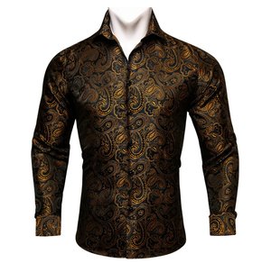 Simon.Von  Long Sleeve Shirt Black Golden Paisley  Shirt -CY-0445