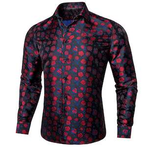 Mens Shirts: SIMON.VON RED BLUE FLORAL SILK MEN'S SHIRT- CY-2015