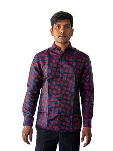 Mens Shirts: SIMON.VON RED BLUE FLORAL SILK MEN'S SHIRT- CY-2015