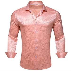 Mens Shirts: Simon.Von Light Red Ripple Silk Men's Shirt-CY-0677