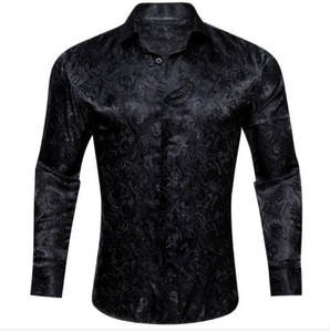 Mens Shirts: Simon.Von Black Paisley Silk Men's Shirt- CY-0683