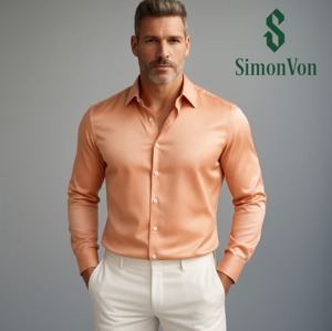 Mens Shirts: Simon.Von Pale Orange Solid Silk Men's Shirt-CY-0669