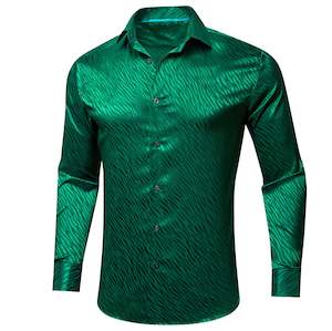 Mens Shirts: Simon.Von Grass Green Ripple Silk Men's Shirt- CY-0676